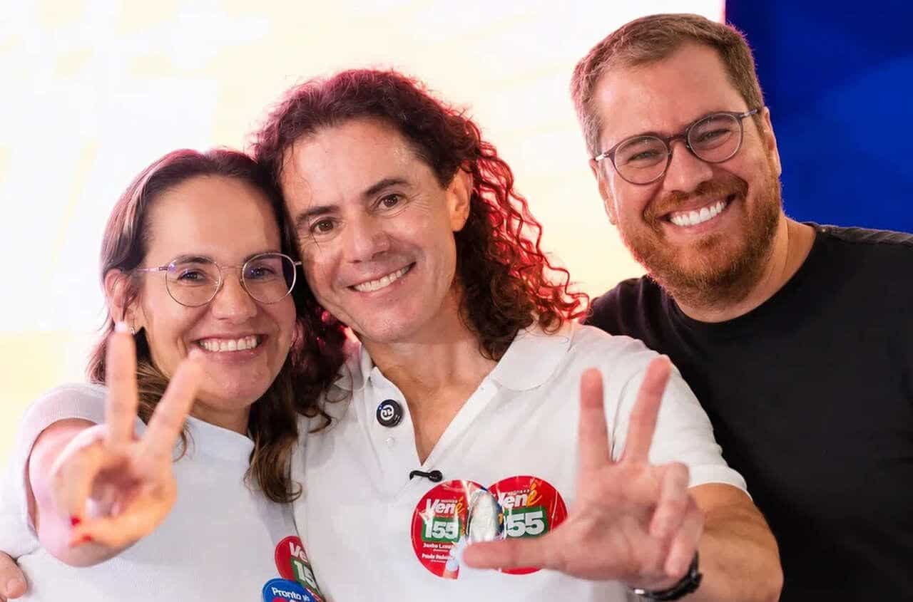 Janine Lucena, Matheus Lucena e Veneziano Vital em montagem relacionada à candidatura de Matheus Lucena para a primeira suplência