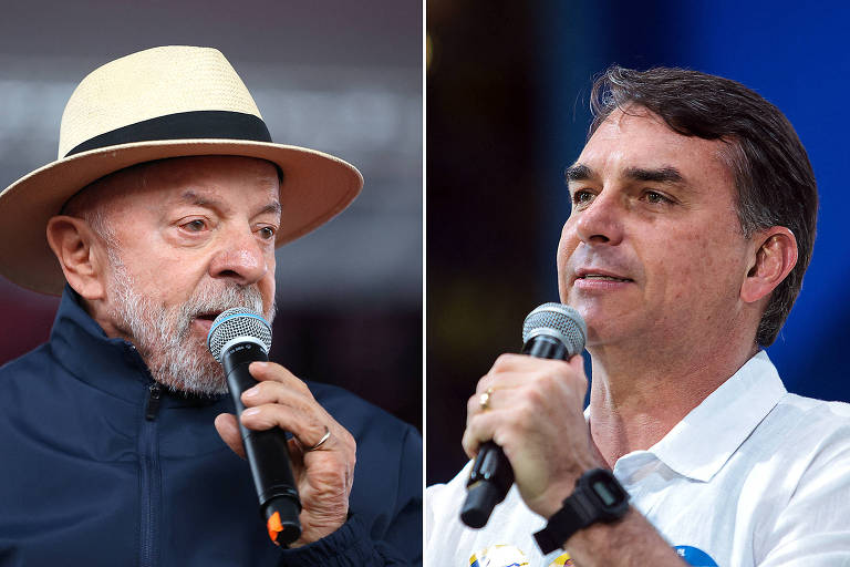 Lula e Flávio Bolsonaro em montagem sobre a Pesquisa Datafolha