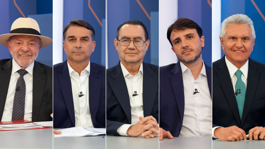 Candidatos à Presidência reunidos em arte sobre a pesquisa CNT/MDA